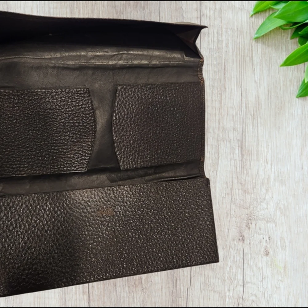 VTG Antique Pebbled Leather Stitched 3 Fold Vest Pocket Long Wallet Bill Fold 9